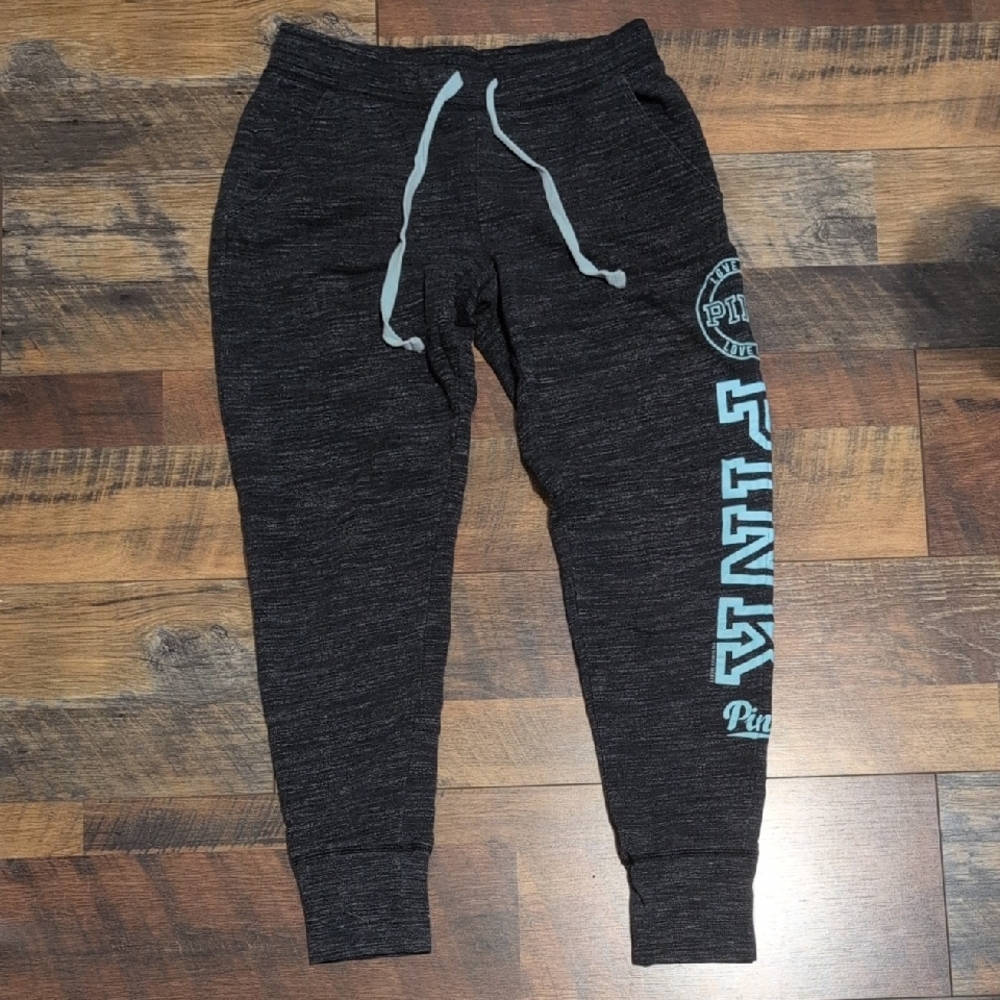 PINK Victoria's Secret Charcoal Joggers with Cyan Details